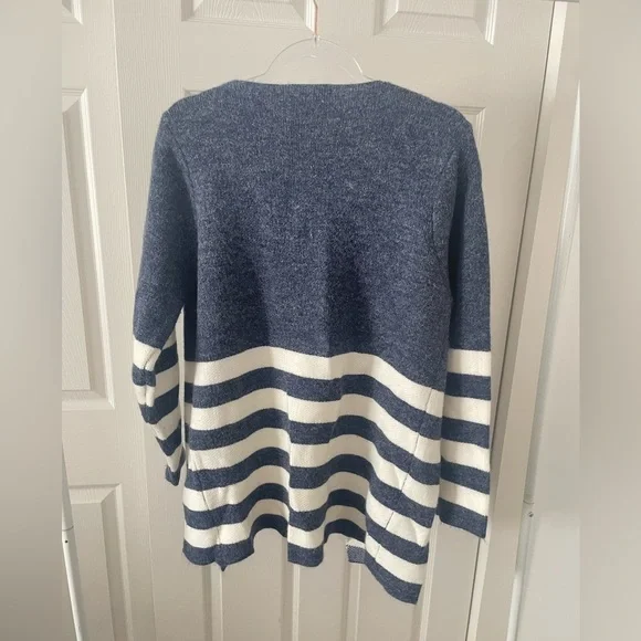 Italian Long Cardigan Sweater NAVY & WHITE STRIPE size L NWOT - Picture 5 of 5